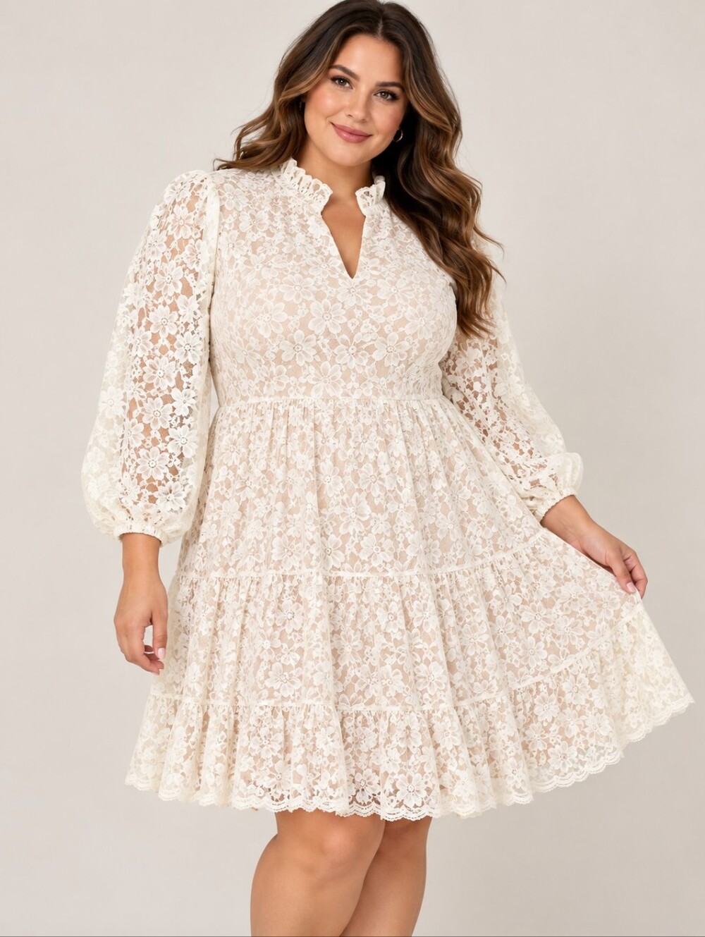 Jessica Howard Cream Lace Keyhole Mini Dress
